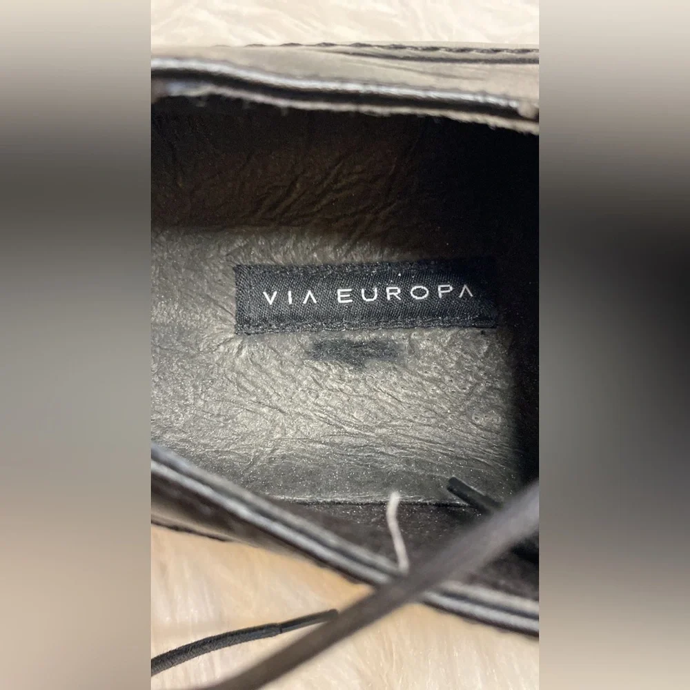 Via Europa Troy Black Leather Bicycle Toe Oxford Lace - Picture 7 of 9